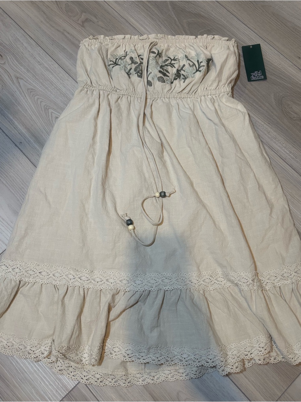 wild fable Strapless Cream Embroidered Dress